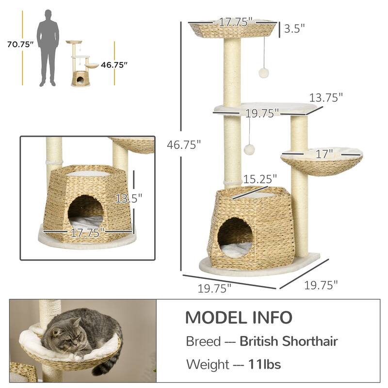 PawHut 47" Cat Tree Kitty Activity Center, Cat Climbing Toy