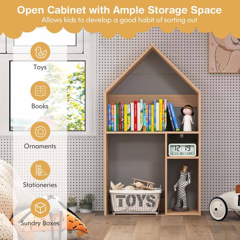 Costway Kids House-Shaped Table & Chair Set Wooden Toy Organizer - See Details