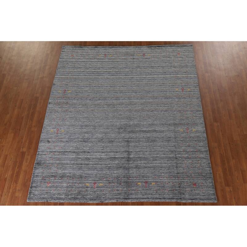 Gray Gabbeh Indian Area Rug Hand-Knotted Wool Carpet - 8'1"x 9'7"