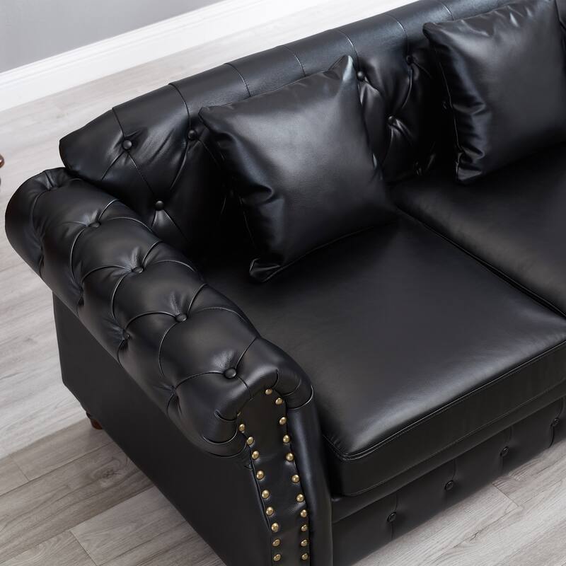 85.8" Technical Leather 3-Seater Sofa with Tufted Backrest & Storage