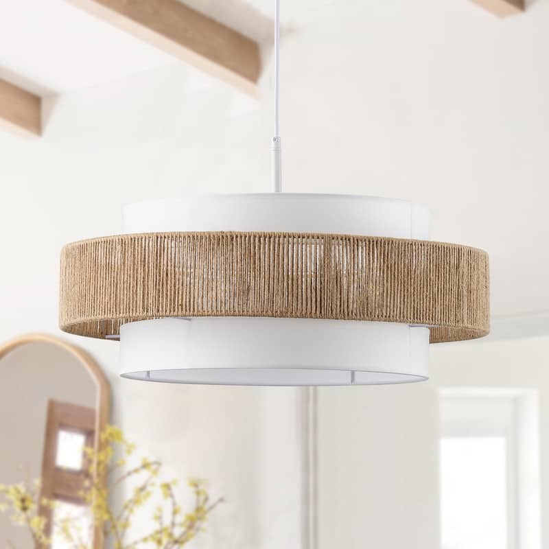 Modern 4-Light Pendant with Natural Rope and White Shade