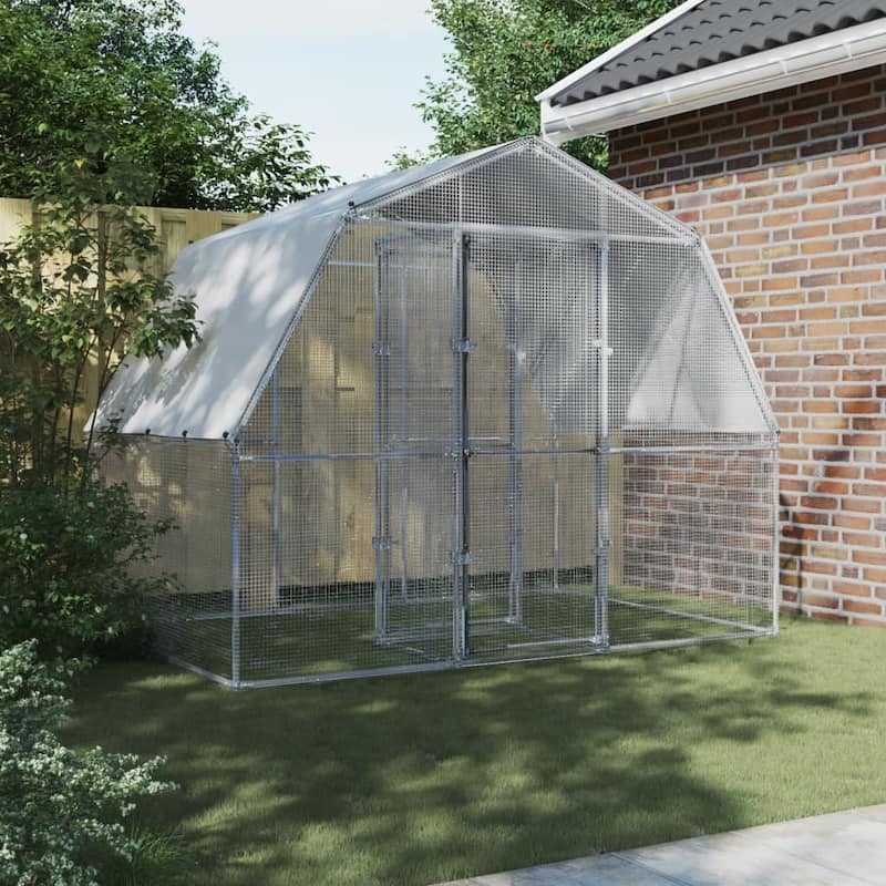 vidaXL Chicken Cage with Roof and Door Hen Coop Outdoor Silver Galvanized Steel