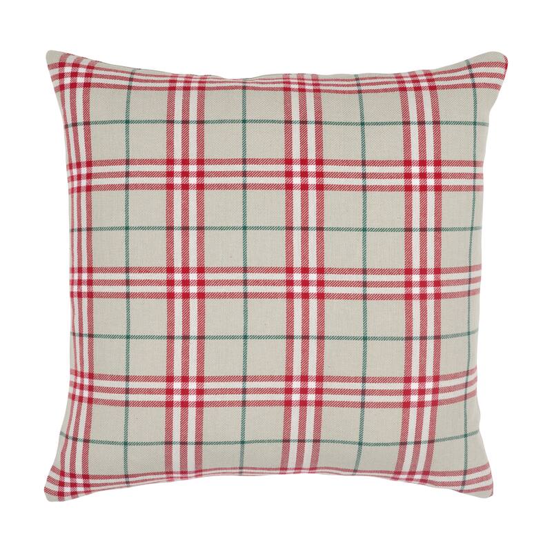 KAF Home Feather Filled 20 x 20 Holiday Throw Pillow - Traditional Check - Gray Red Green