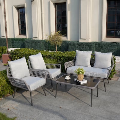 Tappio 4-Piece Outdoor Wicker Cushioned Sofa Conversation Set - 49.64"W x 27.38"D x 29.27"H