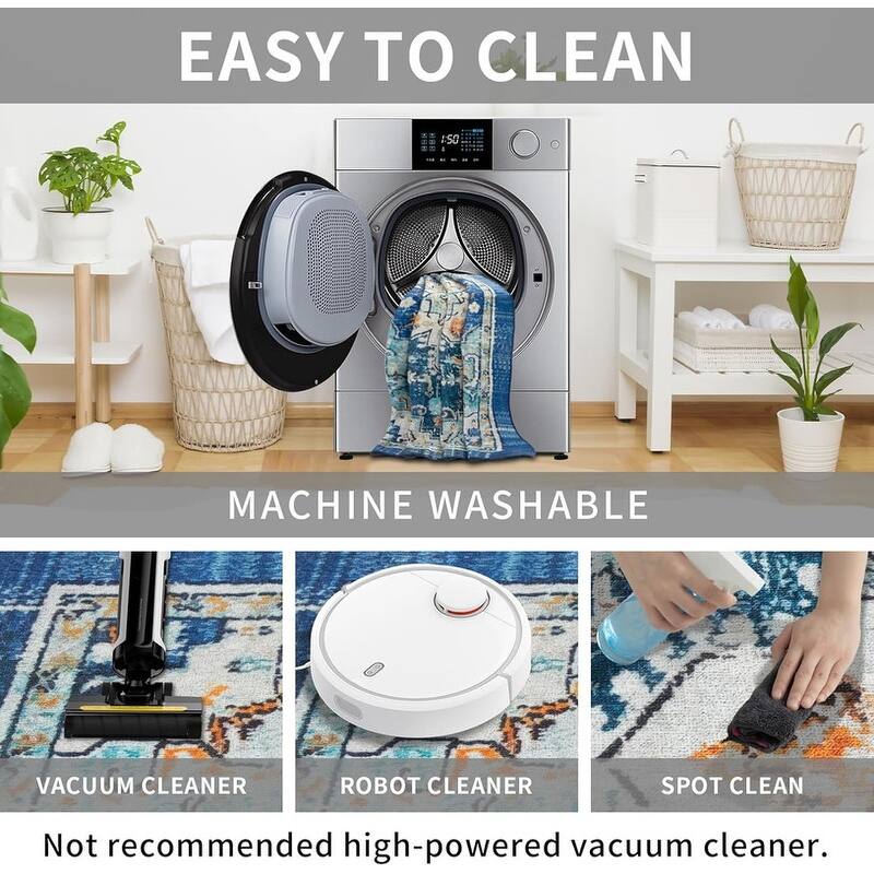 Round Rug 5ft Area Washable Boho Neutral Circle Rugs - 5' (Round)