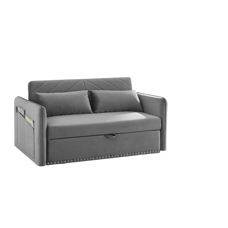 Velvet Convertible Sleeper Sofa Bed with 3-Level Adjustable Backrest, USB Port, and Side Pockets