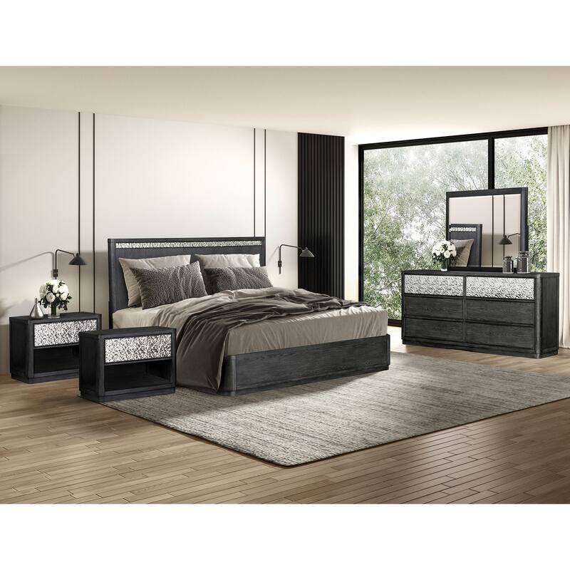 Furniture of America Piez Modern 5-Piece Ash Grey Wood Platform Bedroom Set with 1-Drawer Nightstand - King