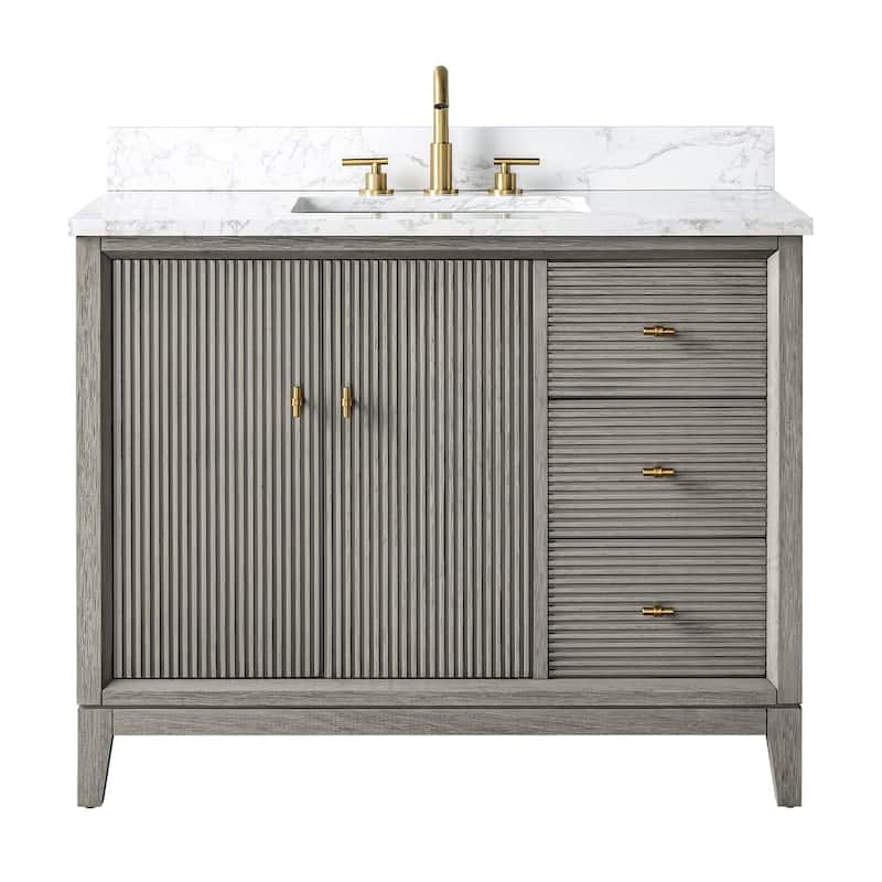 Vanity Art 42" Freestanding Bathroom Vanity with Engineered Marble Top and Sink