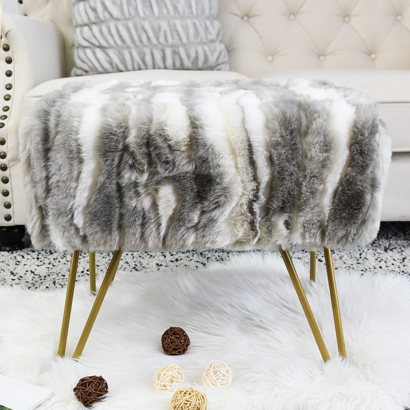 Home Soft Things Soft Fauxfur Ottoman Fuzzy Entryway Bench Seat