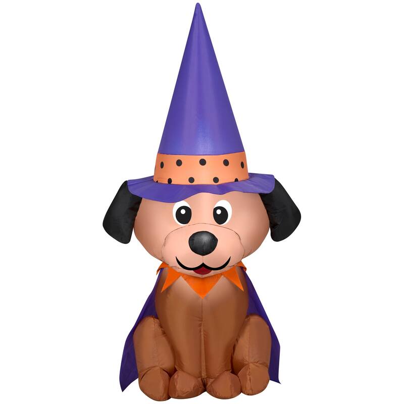 Gemmy Halloween Inflatable Dog in Witch Hat, 4 ft Tall