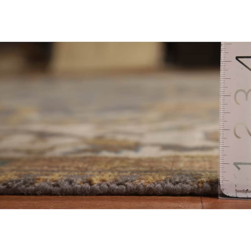 Geometric Gray Oushak Indian Area Rug Hand-Knotted Wool Carpet - 9'3"x 11'8"