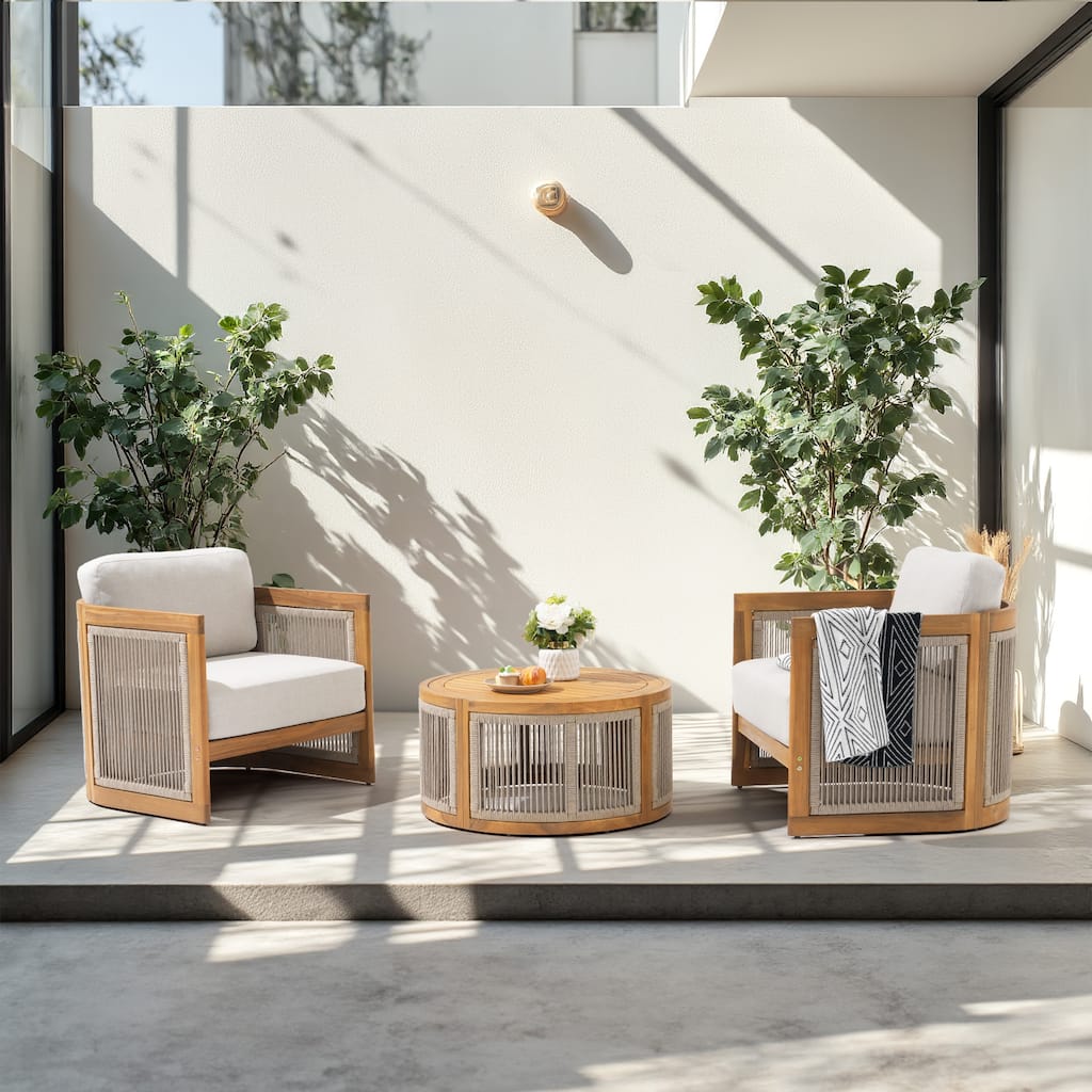 Outdoor Wooden Conversation Set with Round Coffee Table