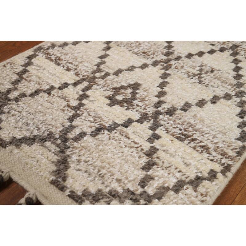 Geometric Moroccan Accent Rug Handmade Beige Wool Carpet - 2'0"x 3'0"