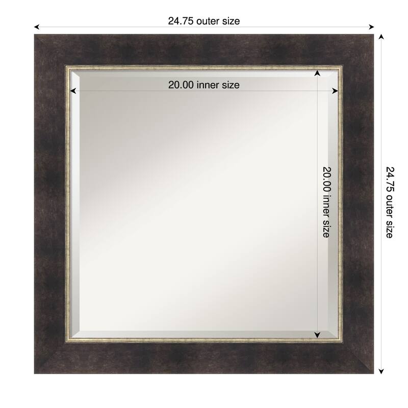 Odin Antique Bronze Beveled Wood Framed Bathroom Vanity Wall Mirror - Odin Antique Bronze - 25 x 25 in