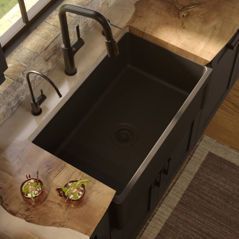 Karran 30" Single Bowl Panel Front Farmhouse Fireclay Kitchen Sink with Reversible Apron Front