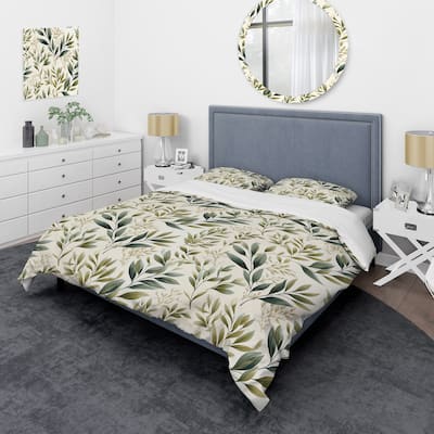 Designart "Tranquil Leaves" Green Bohemian - Bedding Set With Shams