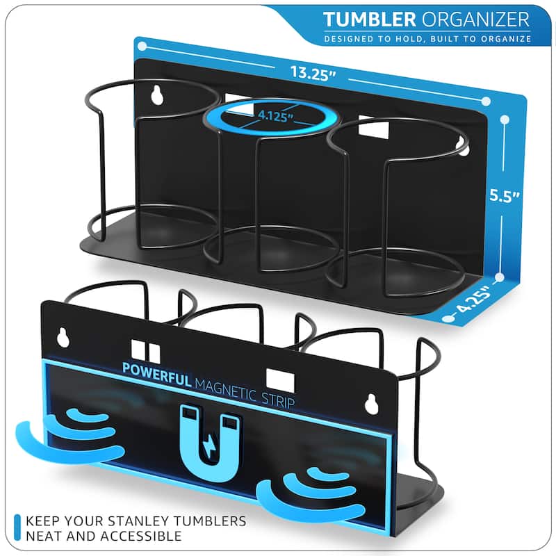 Sorbus Magnetic Stanley Cup Holder for 3 Cups, Bottle Organizer Adjustable Mount - 4.25” L x 13.25” W x 5.5” H