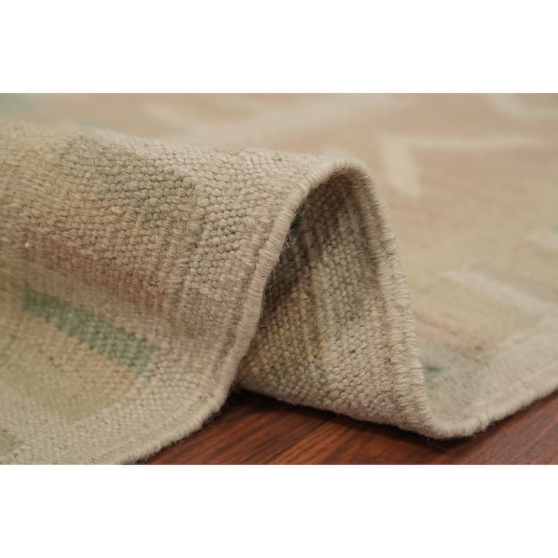 Hand Woven Oriental 100% Wool Carpet Southwestern Tribal Green Kilim Area Rug - 8' 2'' X 5' 8''