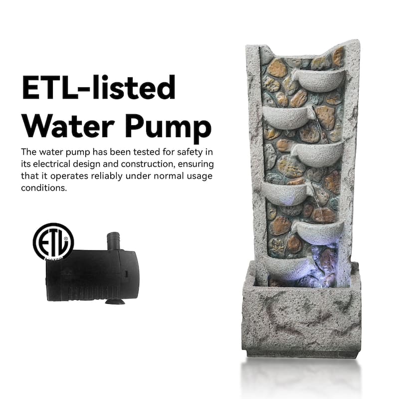 6-Tier Marble Style Outdoor Fountain with LED Lights