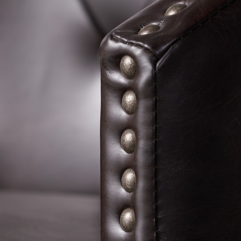 PU Leather Swivel Bar Stools Set of 2, Counter Height Upholstered Bar Stools, Dining Chairs with Nailhead Trim & Wood Legs