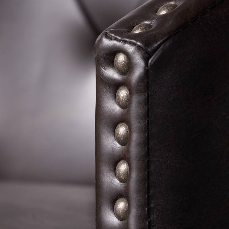 Roomfitters Swivel Bar Stools Set of 2, Tufted Faux Leather with Nailhead Trim, Counter Height Chairs, Brown