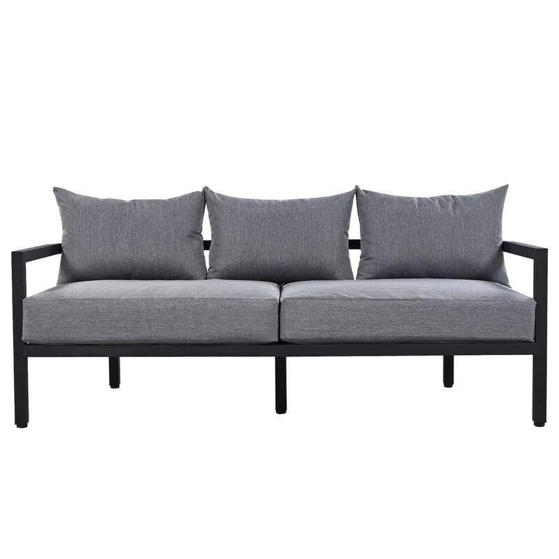 4-Piece Patio Furniture Set, Outdoor Sectional Sofa Set Steel Conversation Set with Loveseat, 2 Armchairs and Coffee Table