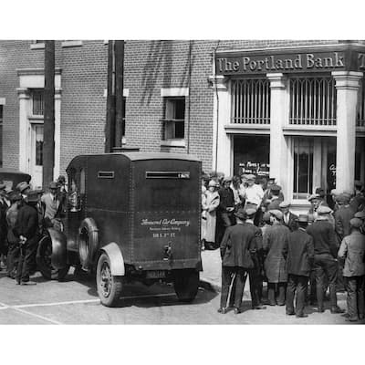 armored car at the Portland Bank Black and White Gallery Wrapped Canvas