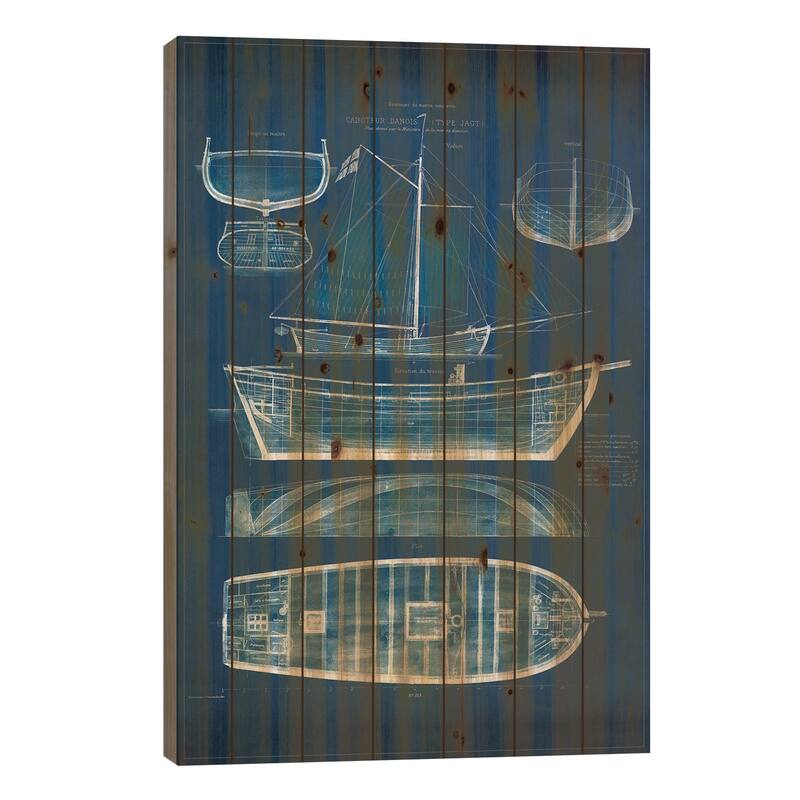 Antique Ship Blueprint II Print On Wood by Vision Studio - Multi-Color - 26x18x1.5
