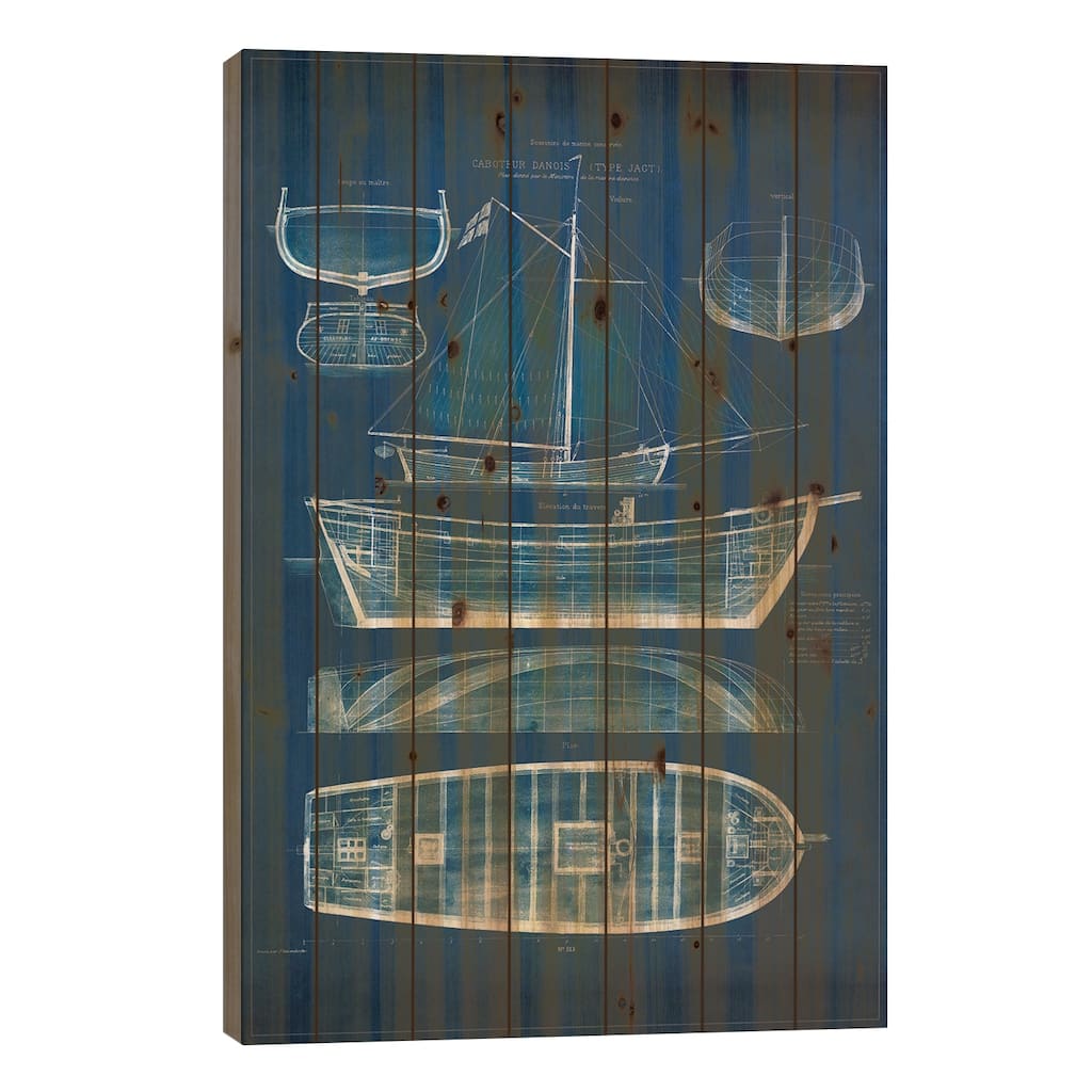 Antique Ship Blueprint II Print On Wood by Vision Studio - Multi-Color
