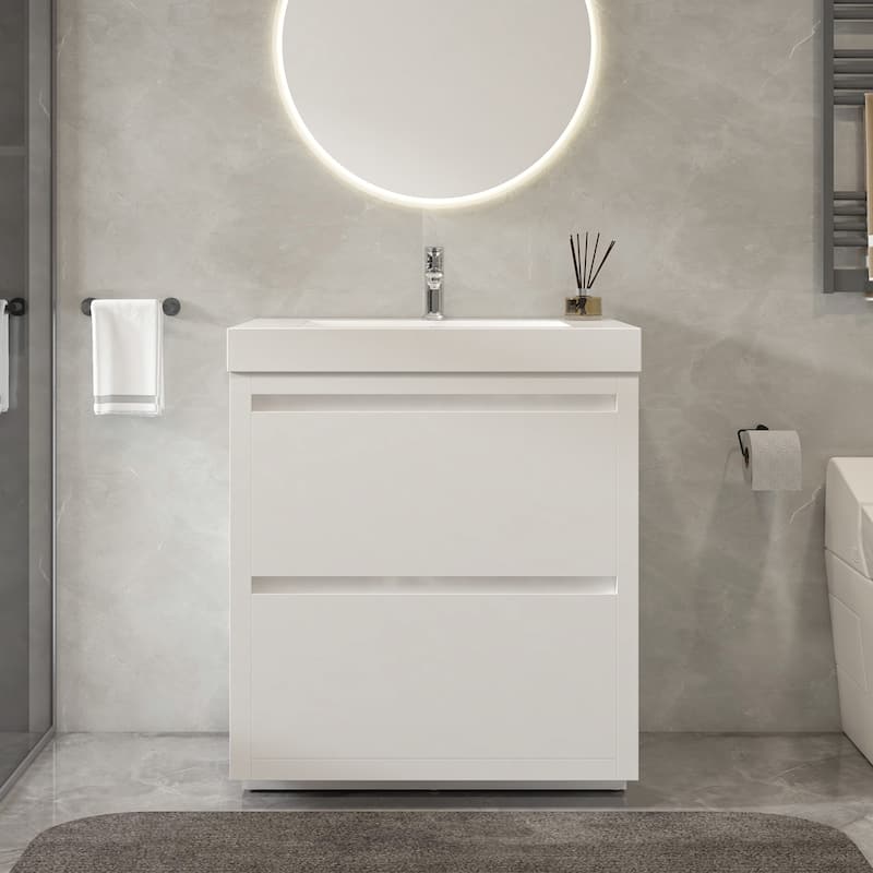 Vanity Art 30-Inch Single Sink Floor-Standing Wall Mounted Bathroom Vanity Set White Stone Top Glossy Finish