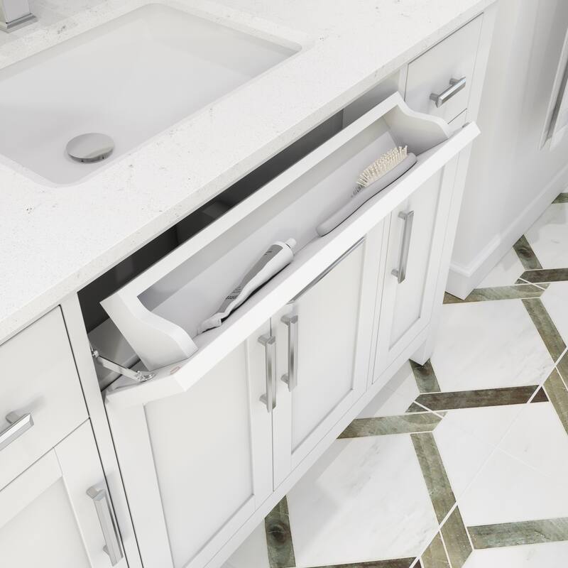 Kate 48-in Solid Hardwood Bathroom Vanity with Power Bar and Drawer Organizer