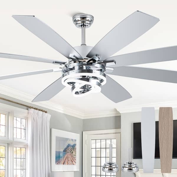 slide 2 of 13, Cusp Barn 52"/72" Modern Large Ceiling Fan with Lights and Remote, 8-Blade Reversible DC Motor DIY Shape Chandelier Ceiling Fan 72-Inch - Chrome