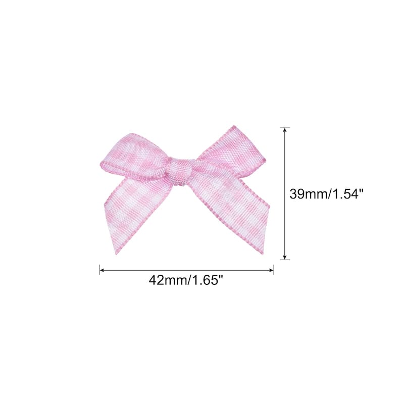 100Pcs Mini Gingham Ribbon Bow Checkered Satin Ribbon Flower Bows - Pink