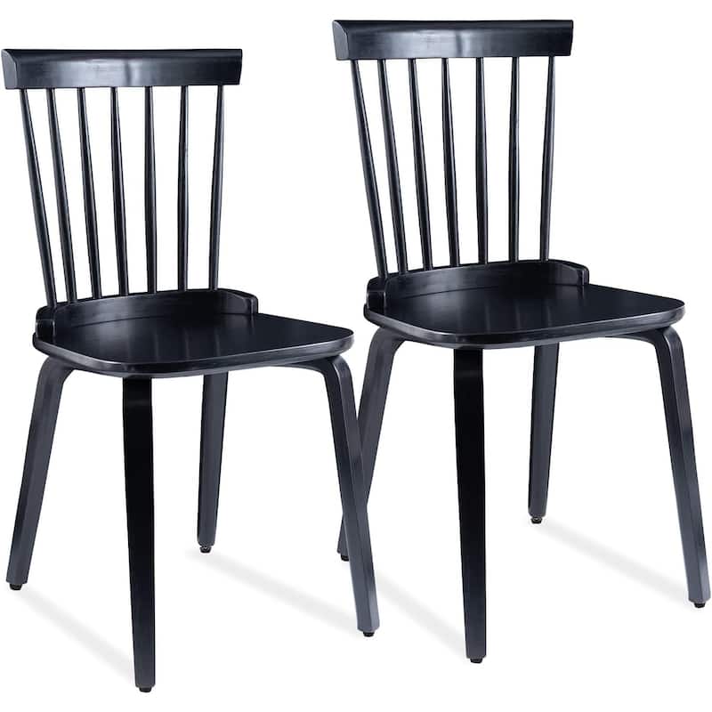 Wood Dining Chairs Set of 2/4/6 Farmhouse Spindle Back, Widen Seat, Modern Mid-Century Country Style - Black - Set of 4