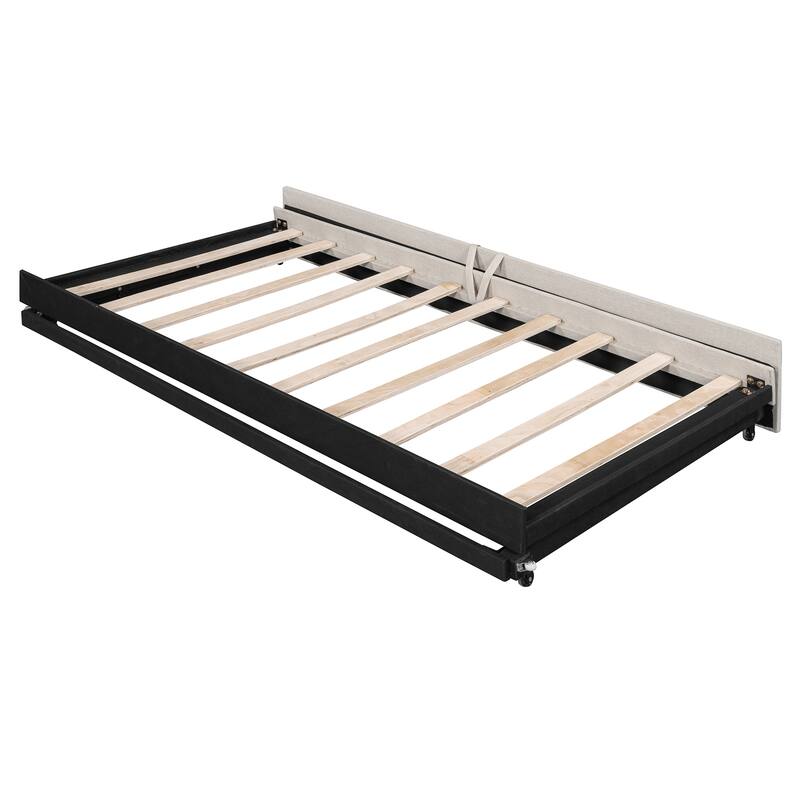 Twin Size Upholstered Daybed with Pop-Up Trundle & USB Charging Ports