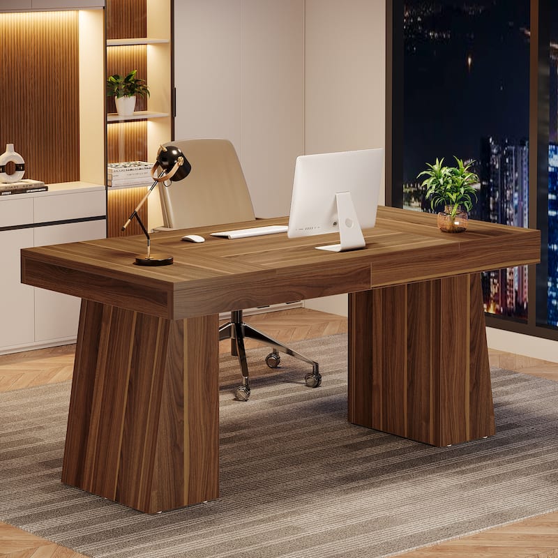 Brown Wood Mid-Century Executive Desk for Home Office