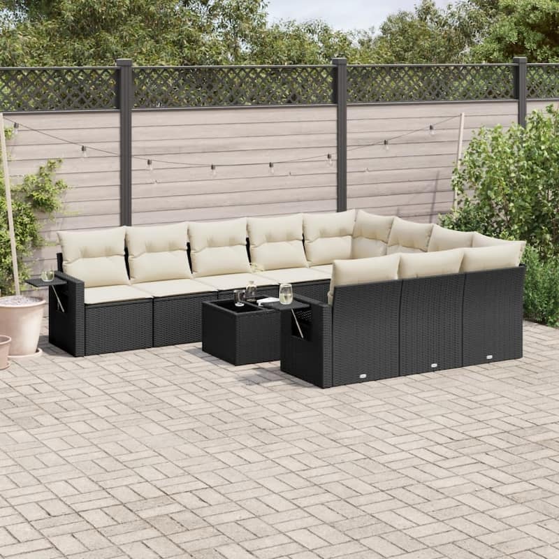 vidaXL Garden Sofa Set Black - Black and cream Medium With table