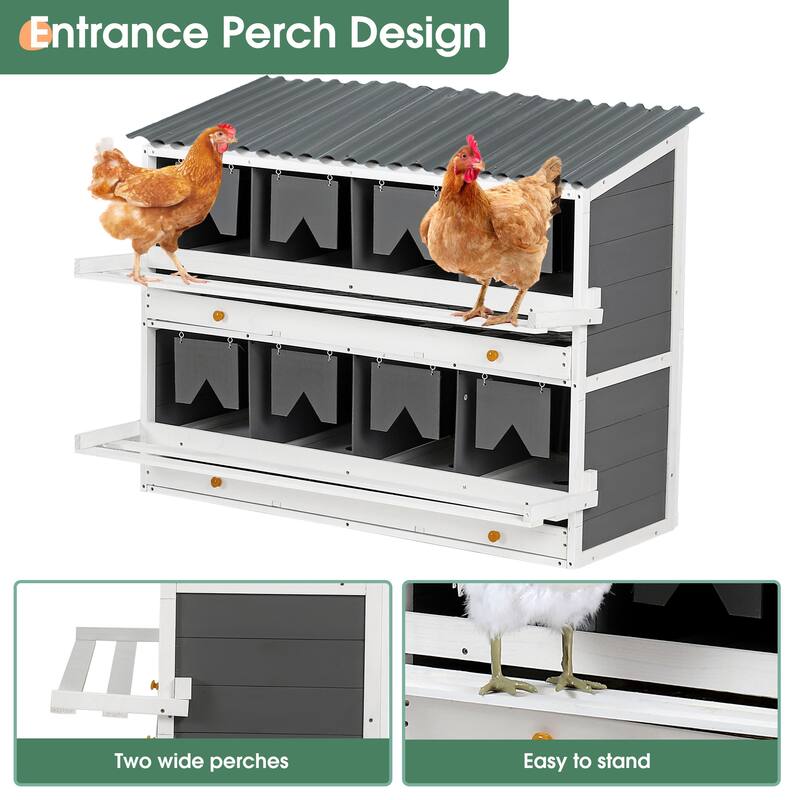 Wooden Nesting Boxes for Chickens,8 Compartments Egg Laying Boxes,Rollout Eggs Collection,PVC Roofing and Foldable Perches
