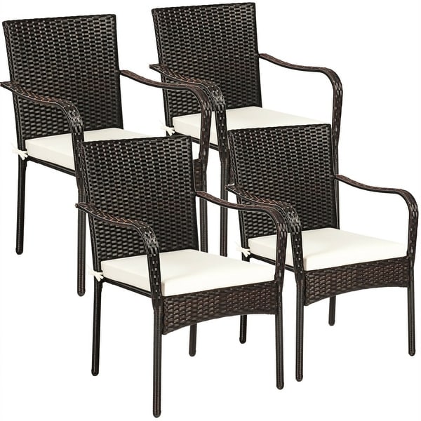 Set of 4 Patio Rattan Stackable Dining Chair with Cushioned Armrest for Garden - 24" x 23" x 34" (L x W x H). Opens flyout.