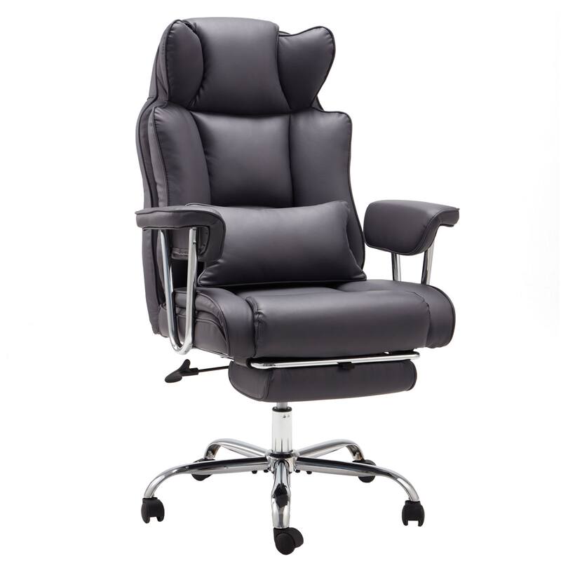Big and Tall Leather Office Chair with Foot Rest with Adjustable Back for People up to 400 lbs - Grey