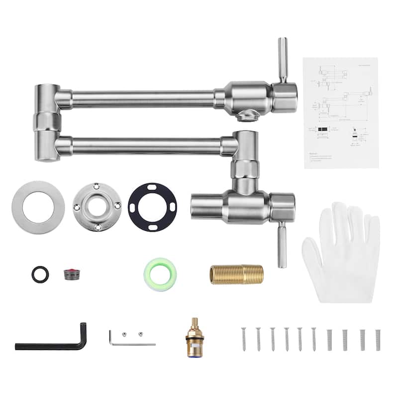 WOWOW Wall Mounted Pot Filler Faucet with Double Joint Swing Arms