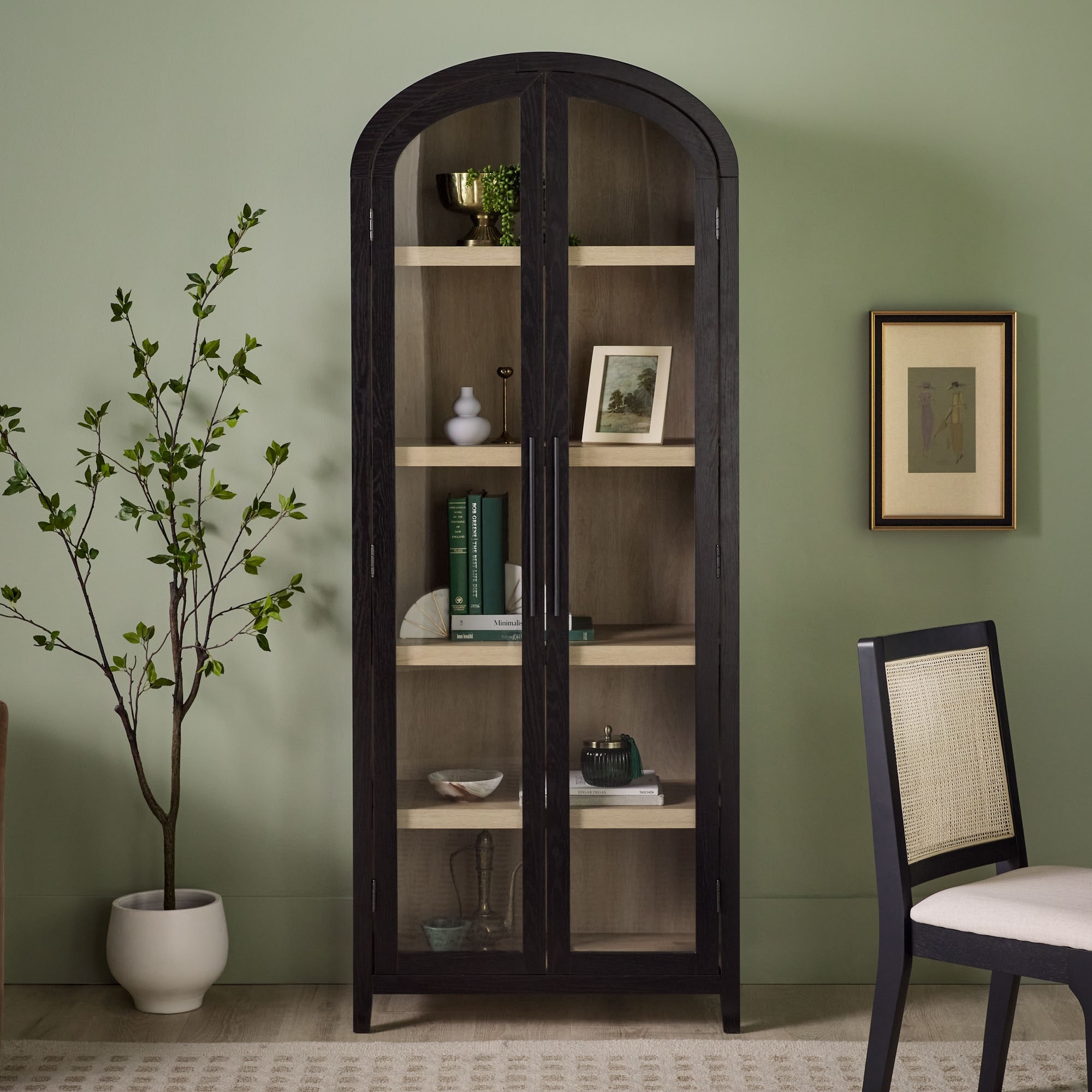 Walker Edison Arched Tall Bookcase with Glass Doors