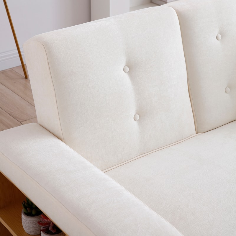 Convertible Sleeper Sofa Bed, Loveseat Couch with Storage Ottoman, Reversible Armrest Box & Drawer, Drop-Down Table, Cup Holders