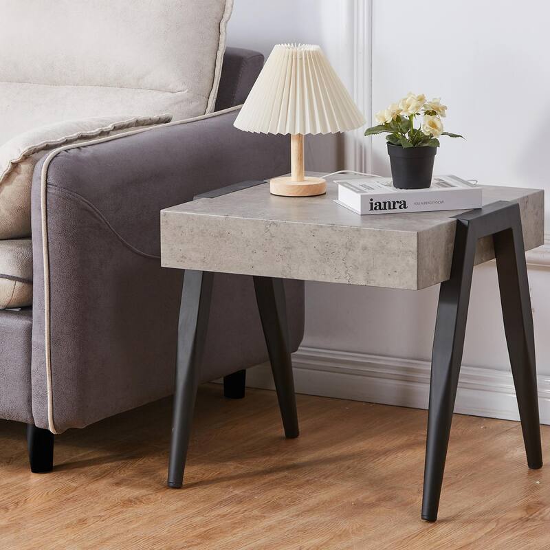 Camden Collection Black Gray Marble Modern Accent Table - End T