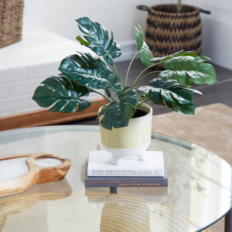 Faux Foliage Monstera Artificial Plant with Realistic Leaves and Black Plastic Pot - Green - Roche River Decor