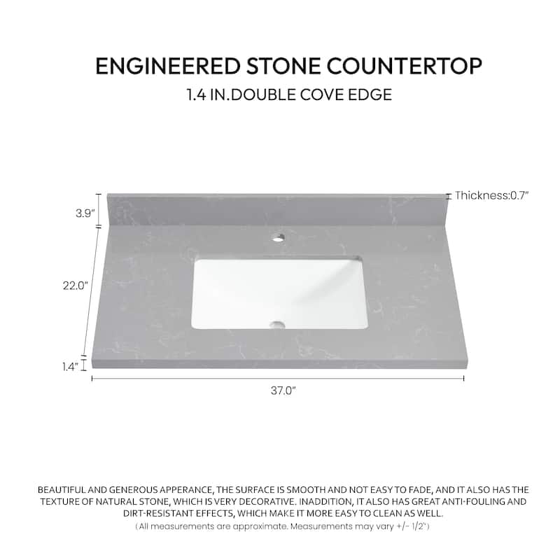 Malaga Composite Stone Vanity Top with White Rectangular Sink