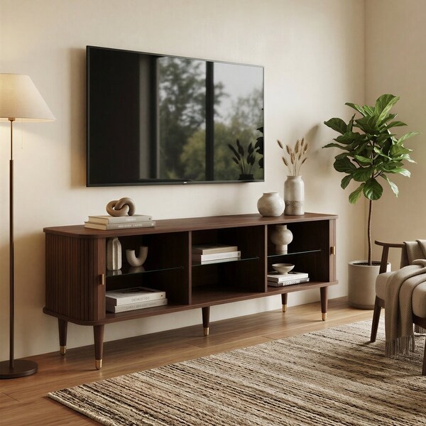 Studio London Murray Walnut Veneer TV Stand, Brass Handles/Legs
