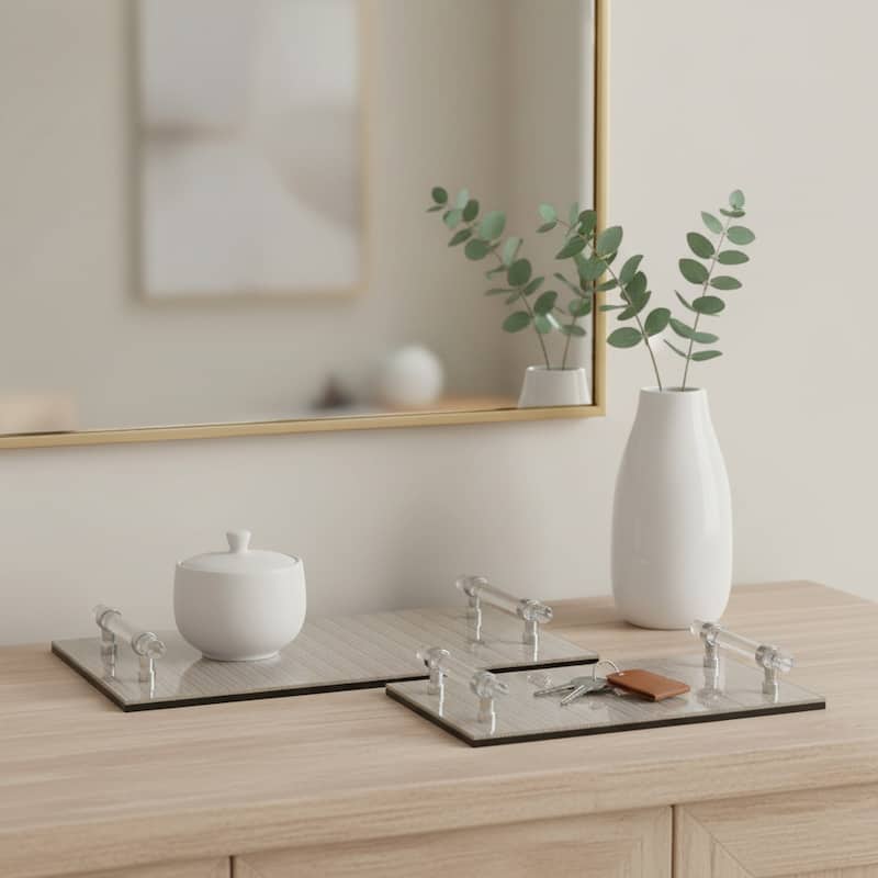 Decorative Pattern Glass Tray with Handles - Chic Home Decor - Accent Tray