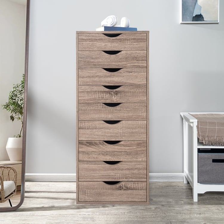 Narrow Wooden 9-Drawer Cabinet with Smooth-Glide Drawers and Top Storage Shelf