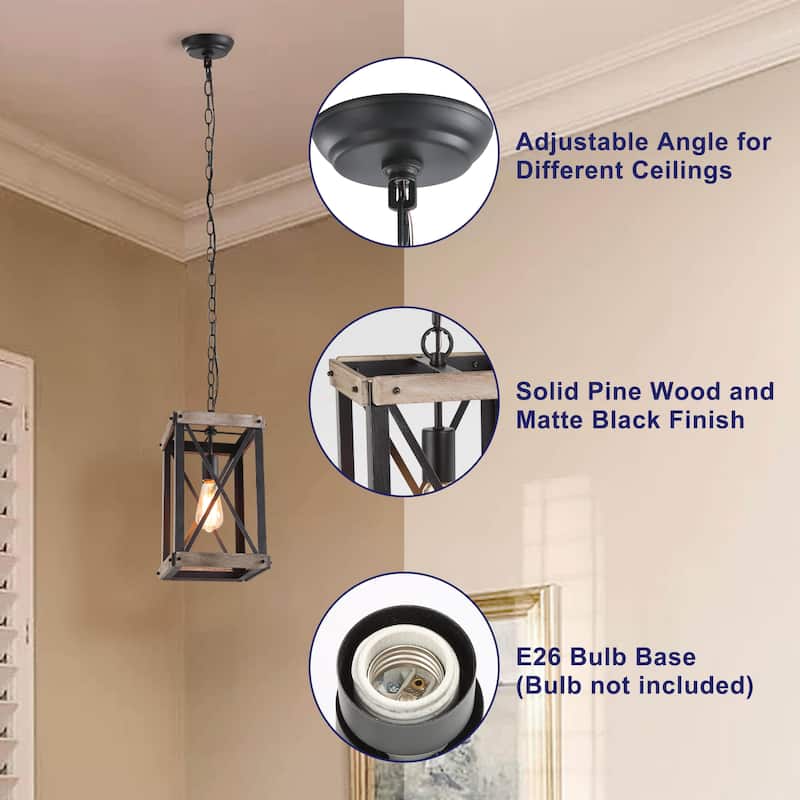 The Gray Barn Farmhouse French Country 1-Light Pendant Wood Cage Island Lights - W 9"*W 9" * H 16"